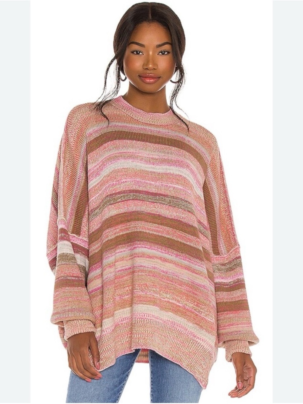 Free People “Easy Street Space Dye Over-Sized Sweater” In Pink, Size XL